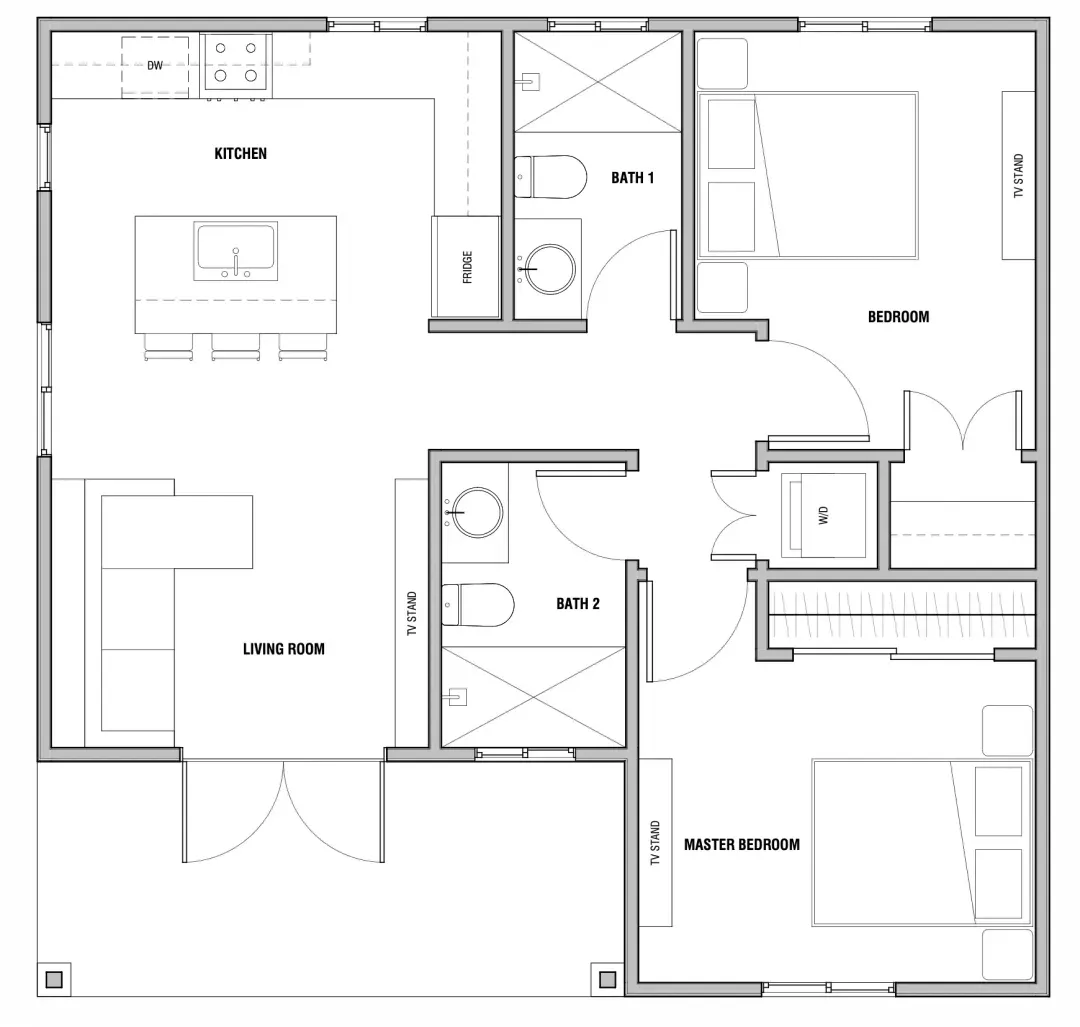 Brookside ADU Floor Plan - 2 Bedroom, 2 Bathroom