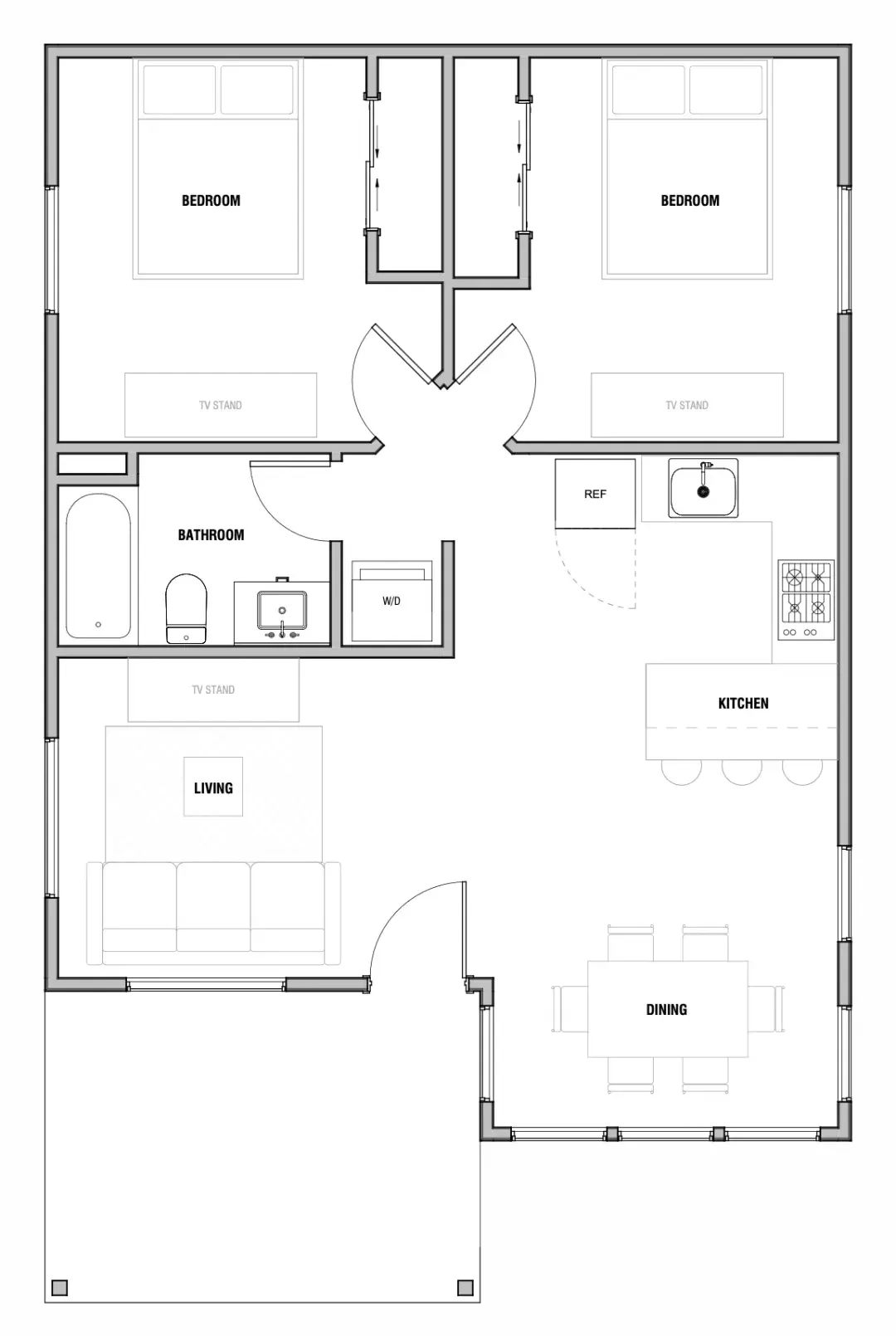 Cascade ADU Floor Plan - 2 Bedroom, 2 Bathroom