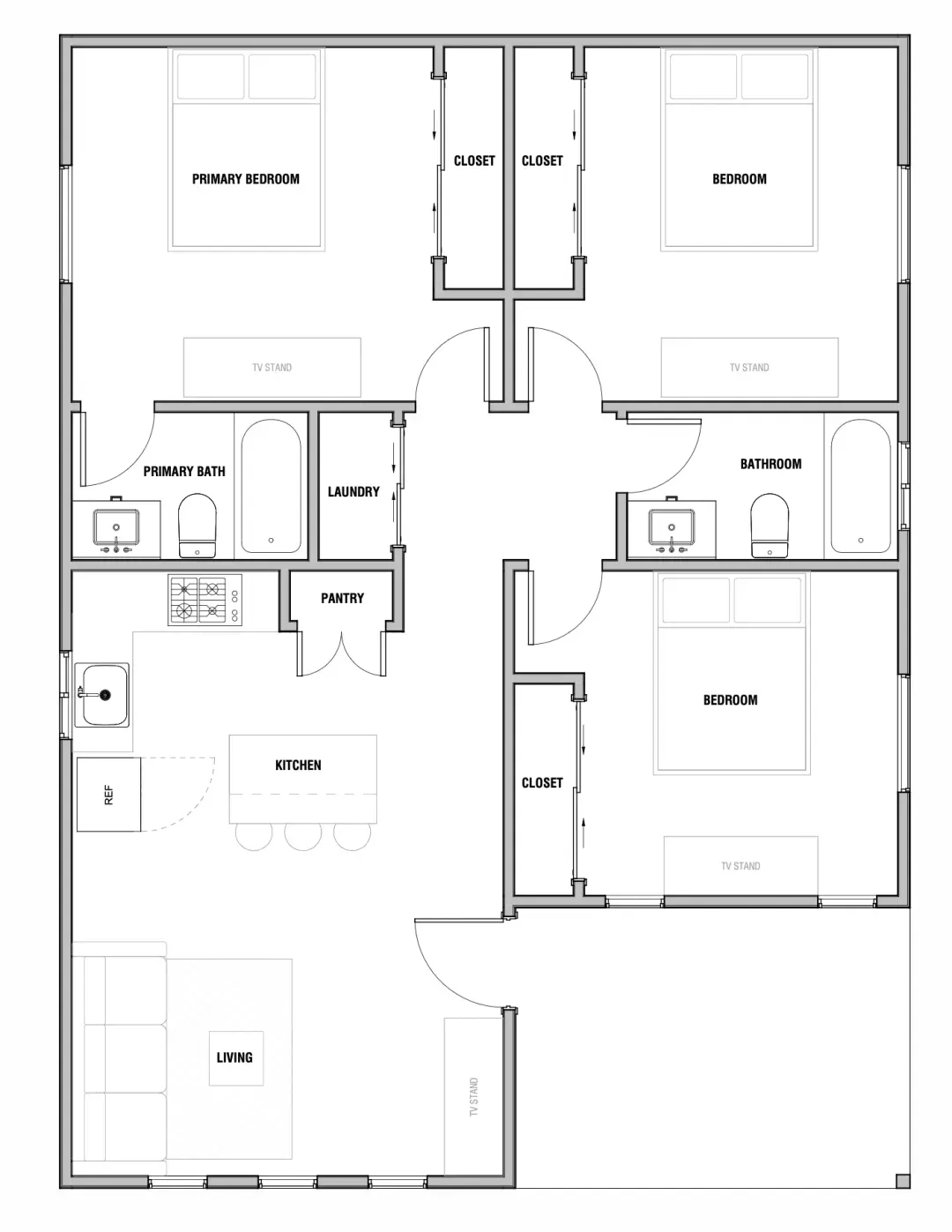 Sequoia ADU Floor Plan - 3 Bedroom, 2 Bathroom