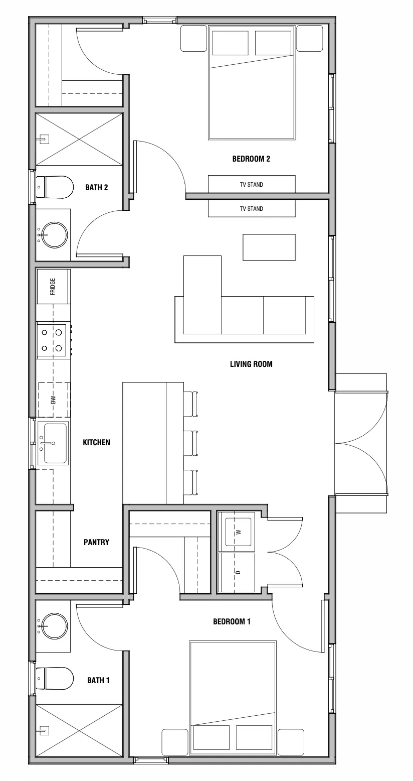 Summit ADU Floor Plan - 2 Bedroom, 2 Bathroom